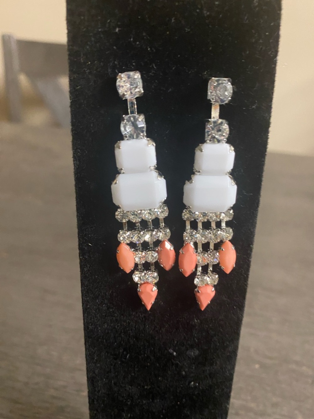 Sasha NY White and Coral Crystal Drop Earrings